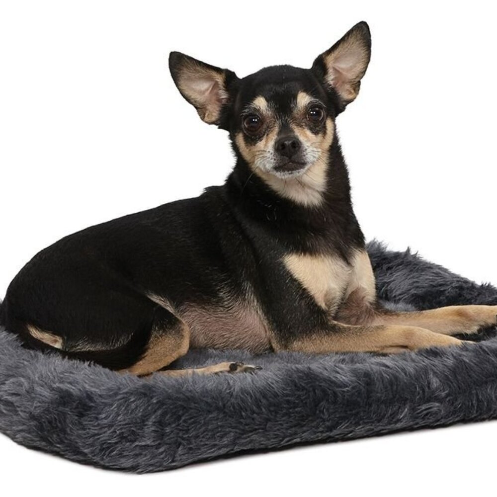 Midwest Quiet Time Bolster Gray Dog Bed, 18" L X 12" W, XX-Small